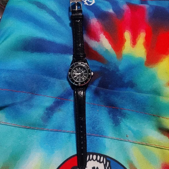 Nwot Chanel J12 Quartz Watch On Black Leather Band. O.g. Sticker On Btm